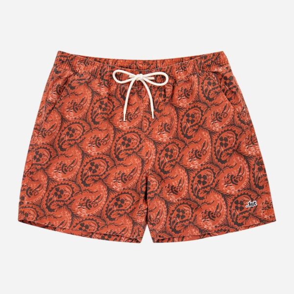 Orange paisley swim shorts with drawstring