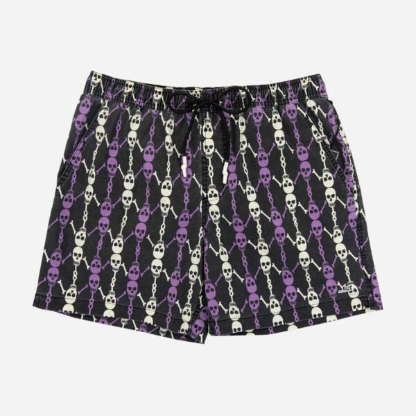 Black shorts featuring skull and chain print
