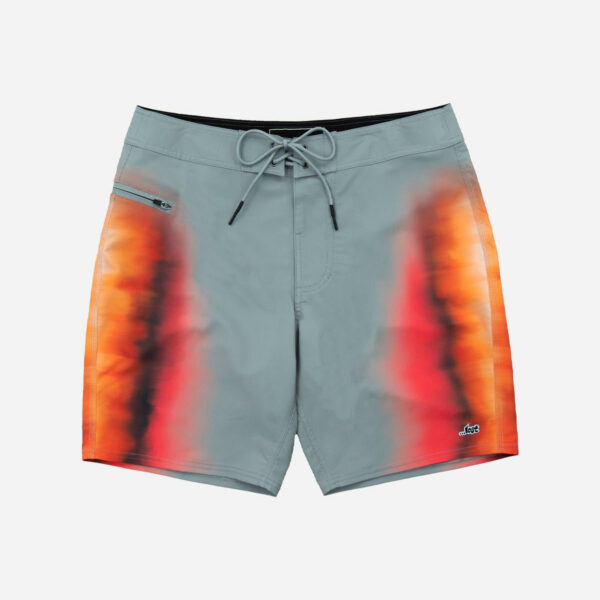 Gray board shorts with colorful gradient design
