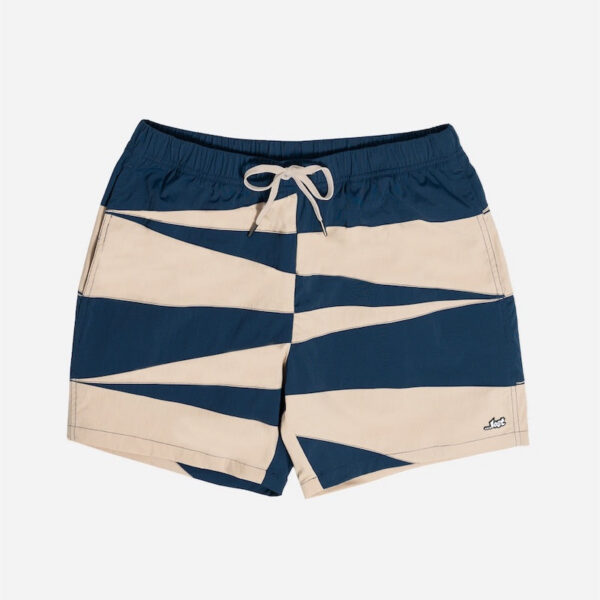 Blue and beige striped swim shorts