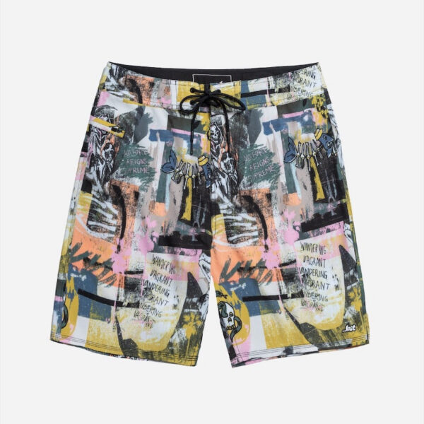 Colorful abstract-patterned board shorts