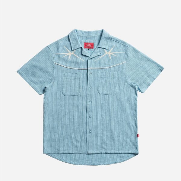 Blue short-sleeve shirt with embroidery