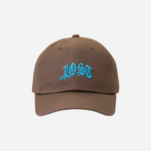 Brown cap with blue "Lost" lettering