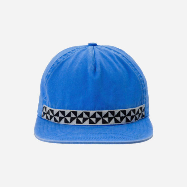 Stylish blue hat with black and white band