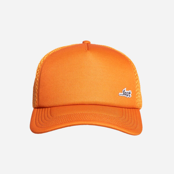 Bright orange cap on white background