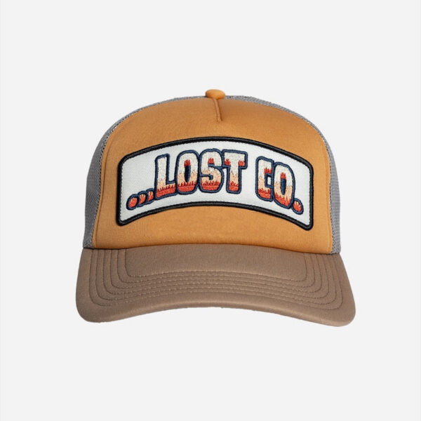 Brown and gray cap with Lost Co. logo