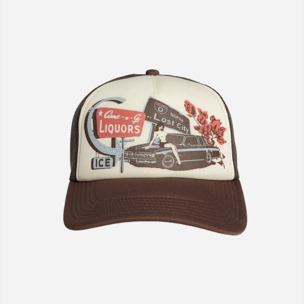 Retro-themed trucker hat with illustrations