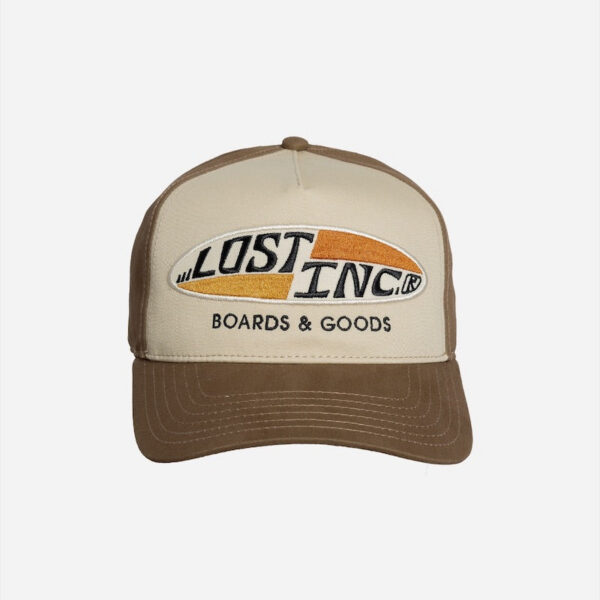 Beige and brown cap with logo