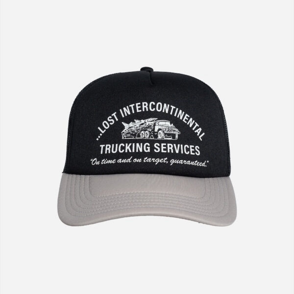Black and gray trucker hat design