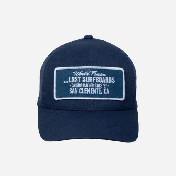 Blue cap with stitched patch design