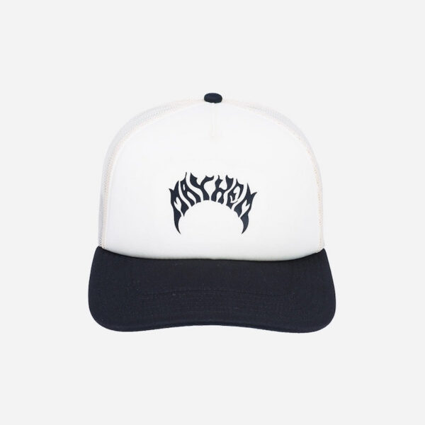 White and black cap with logo