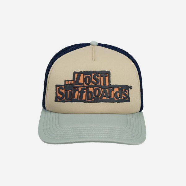 Beige and navy cap with logo