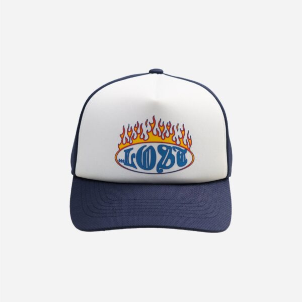 Hat featuring bold flame graphics