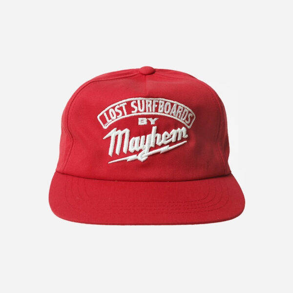 Red cap with white embroidered logo
