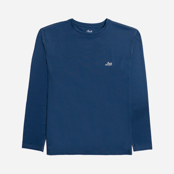 Blue long-sleeve shirt on white background