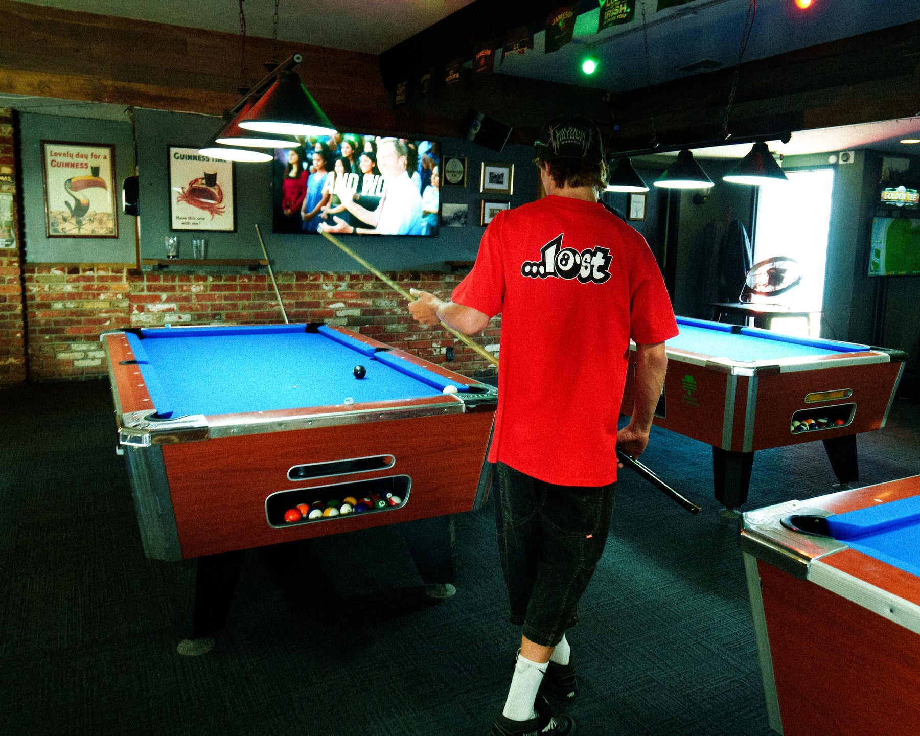 Billiards game with blue table