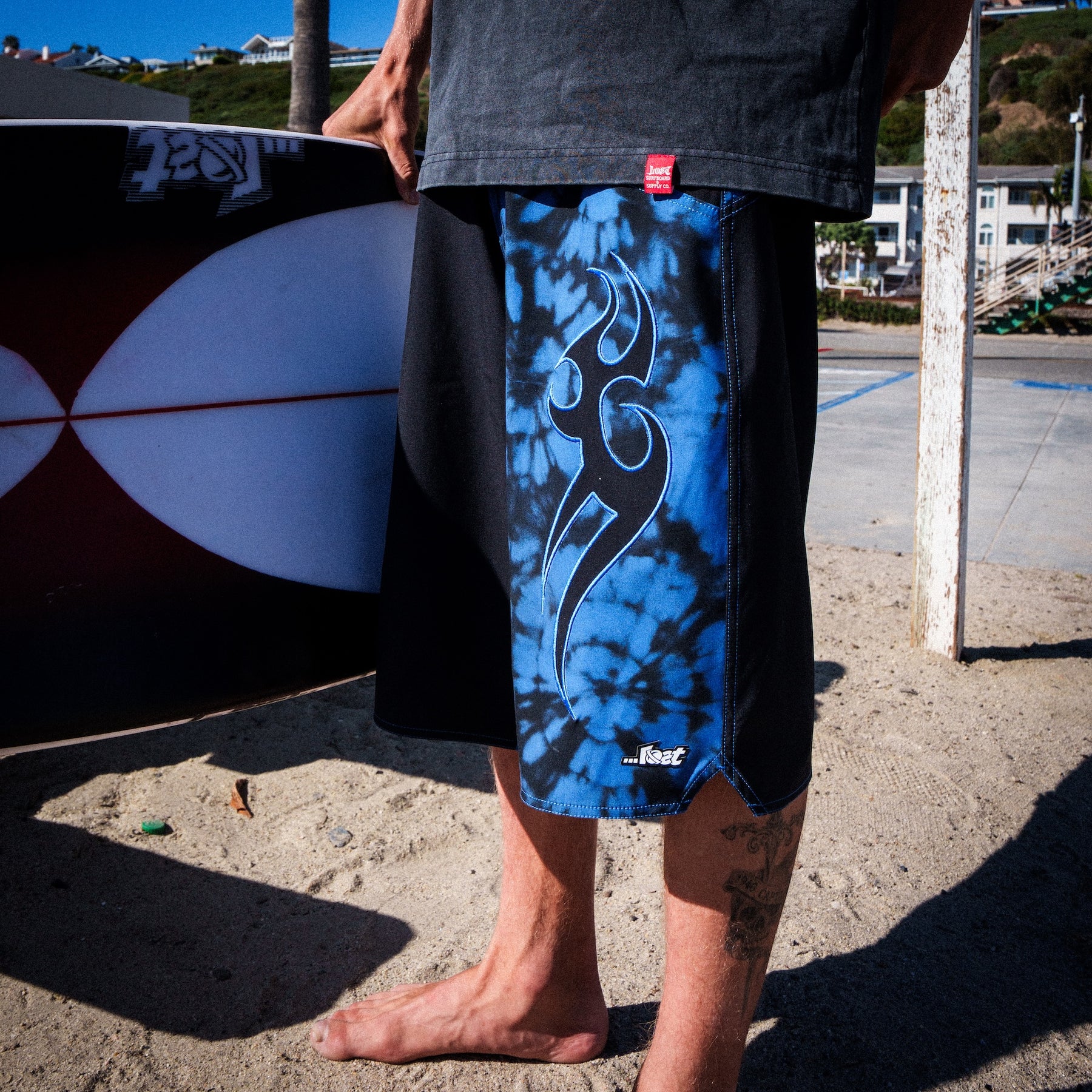 Casual beachwear featuring tribal pattern shorts