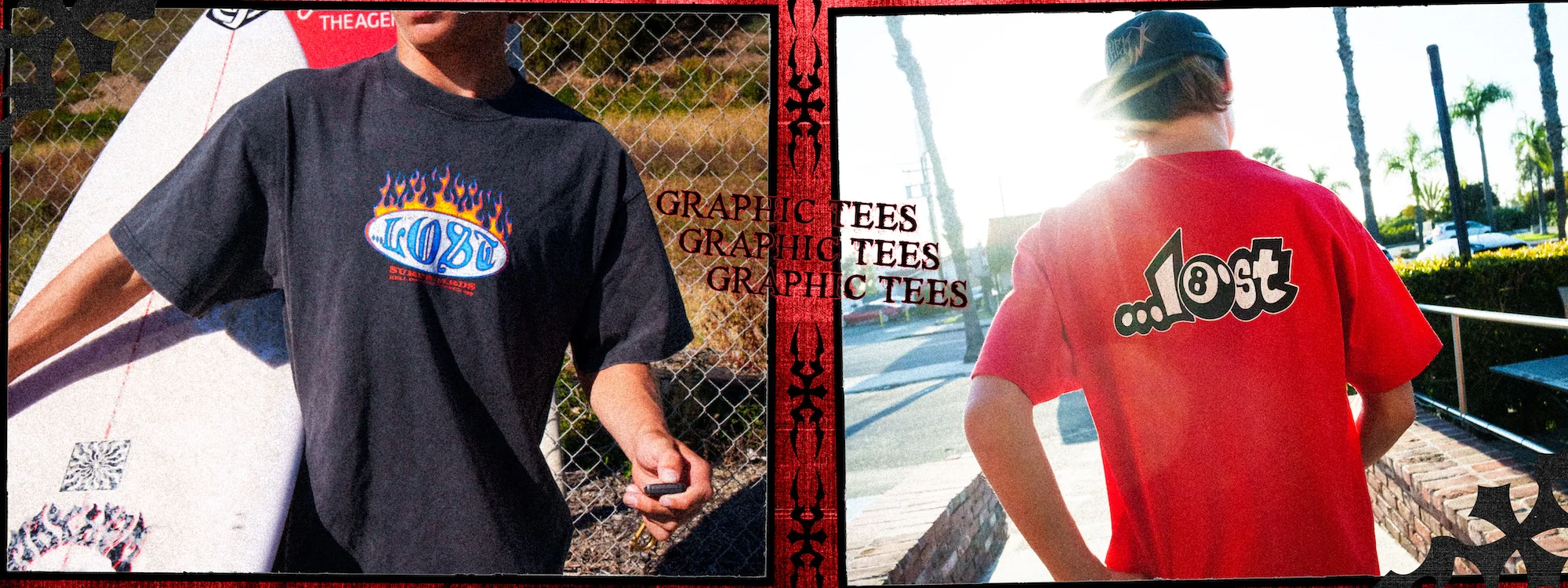 Man wearing branded graphic tees