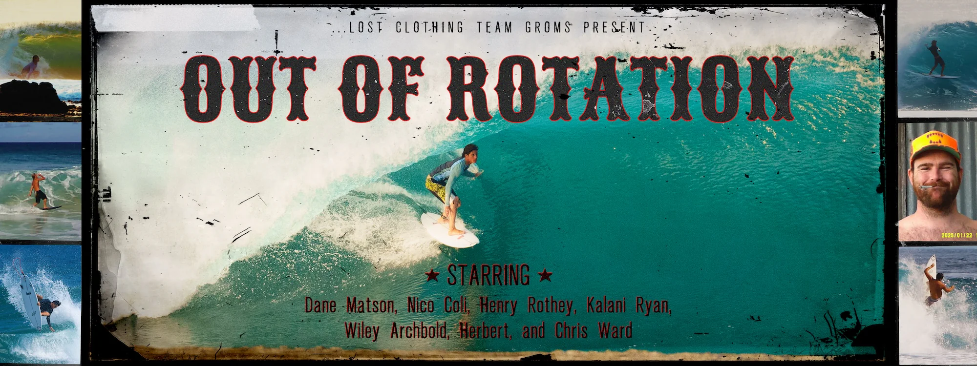 Surfing movie poster with wave action